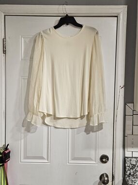 Cupio Cream Sheer-Sleeve Ruffle Cuff Top